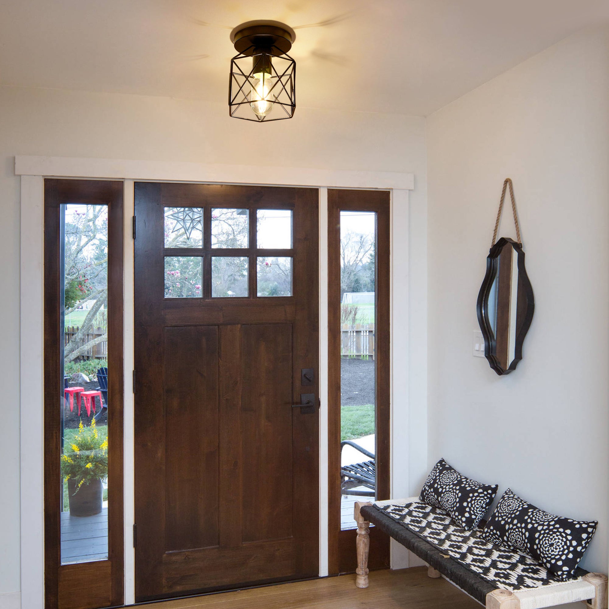 Semi-Flush Mount Ceiling Light with Metal Cage Shade