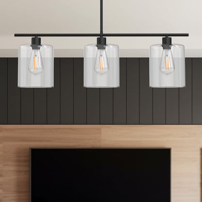 Pendant Light Black Industrial Linear with Clear Glass Shades