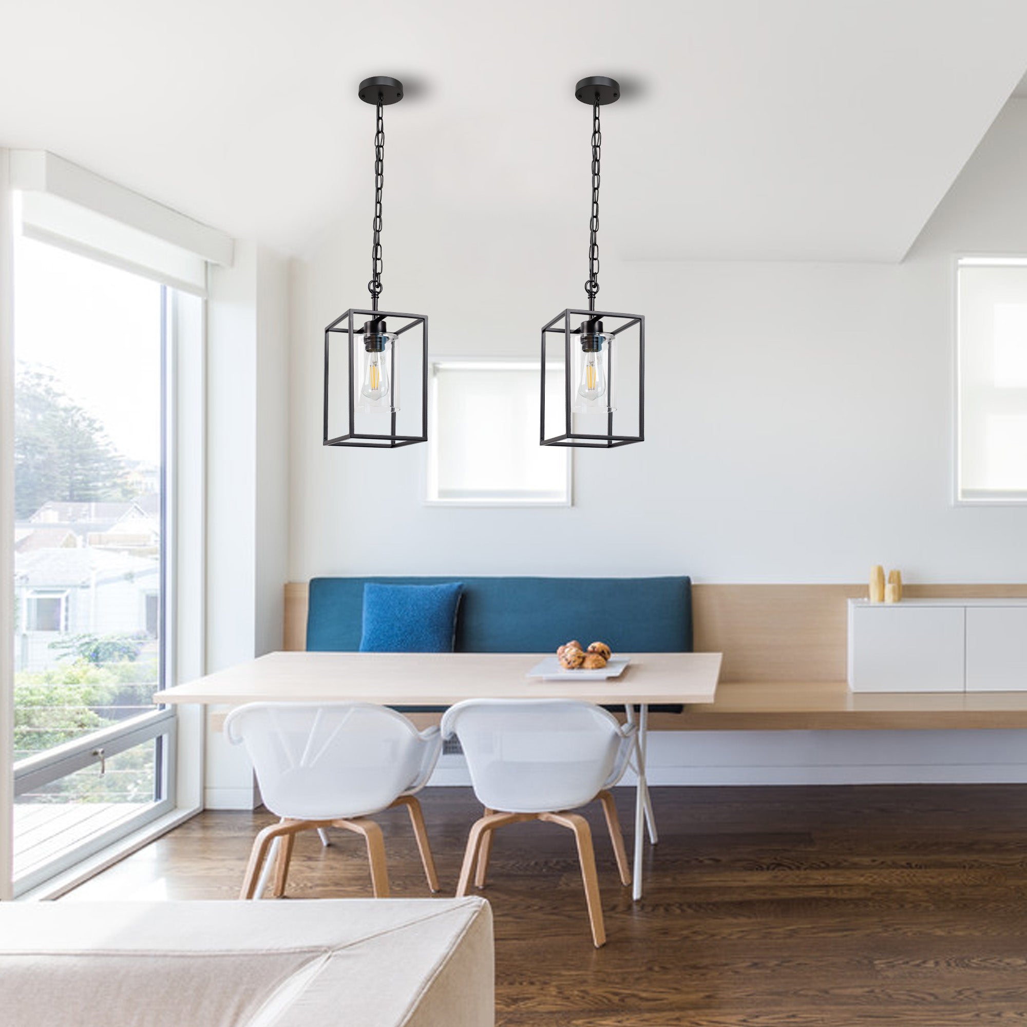Black Square Chandelier with Clear Glass