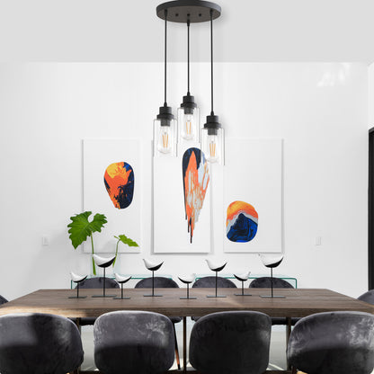 3-Light Ceiling light Fixture Black Vintage Cluster Hanging