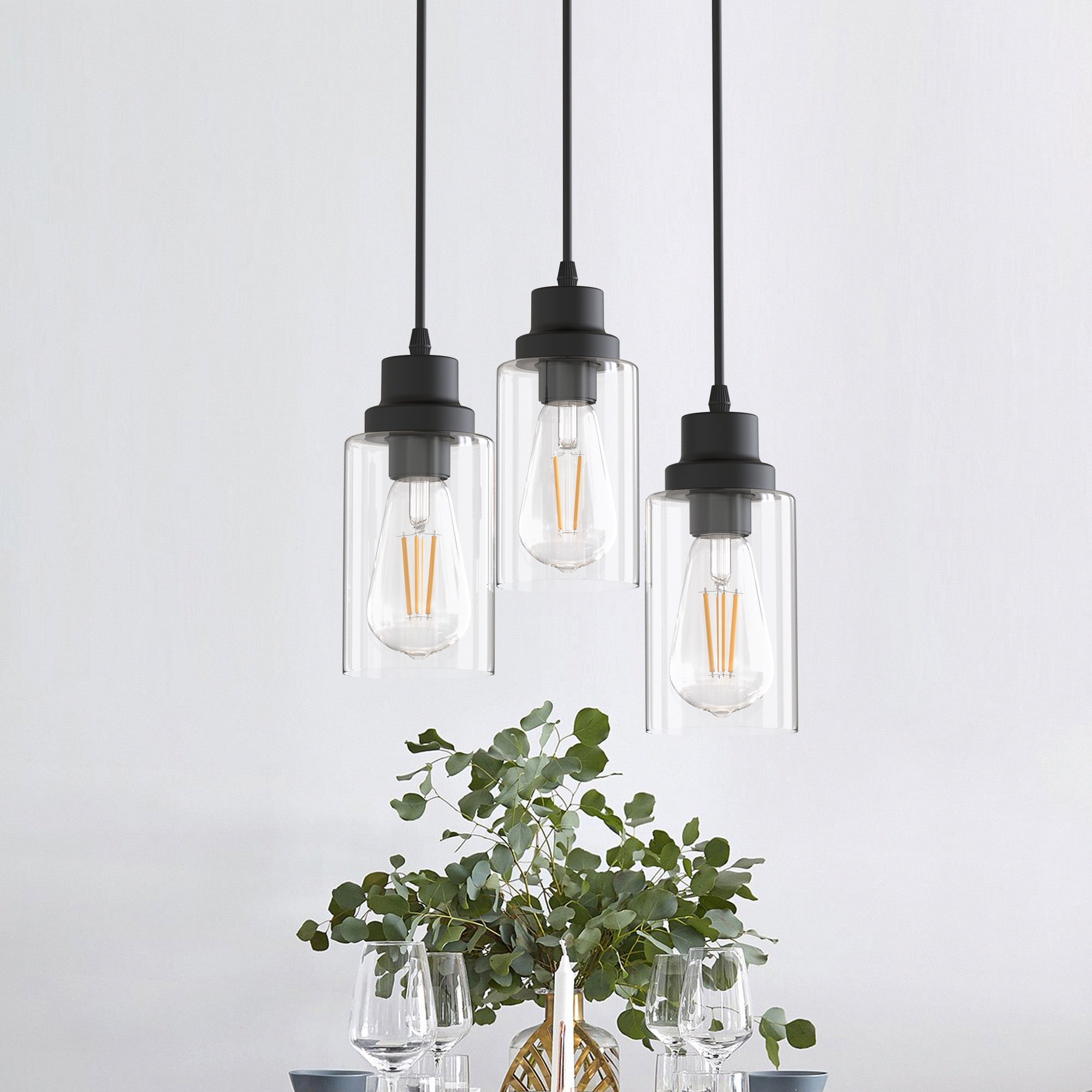 3-Light Ceiling light Fixture Black Vintage Cluster Hanging