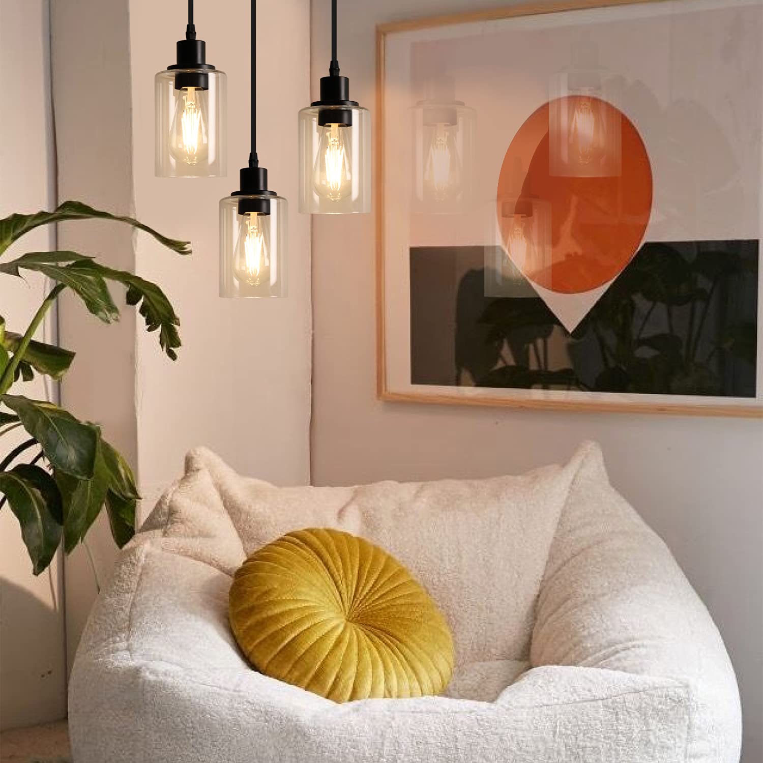 3-Light Ceiling light Fixture Black Vintage Cluster Hanging