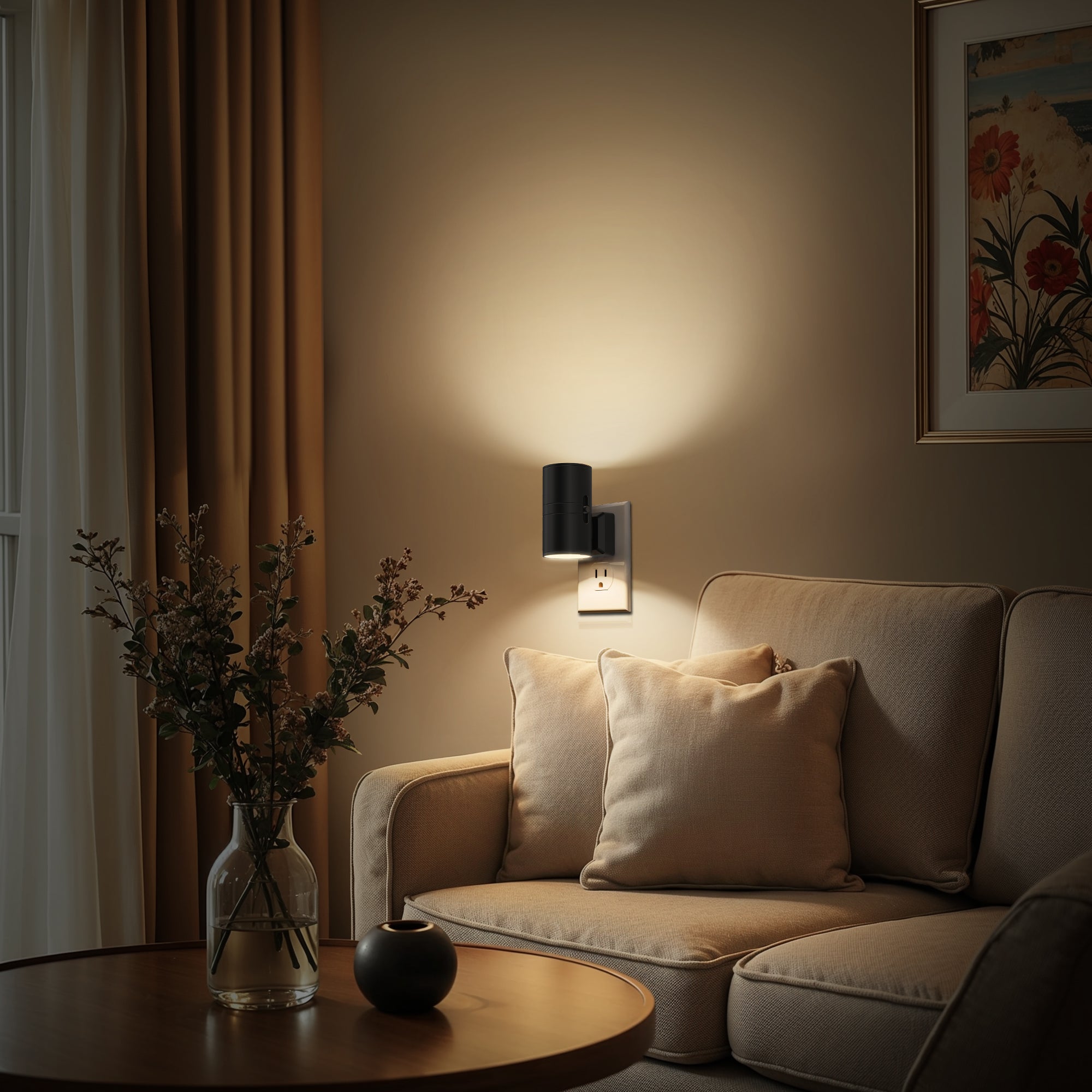 Plug-in Night Light Wall Sconce Style, 3000K Soft Light