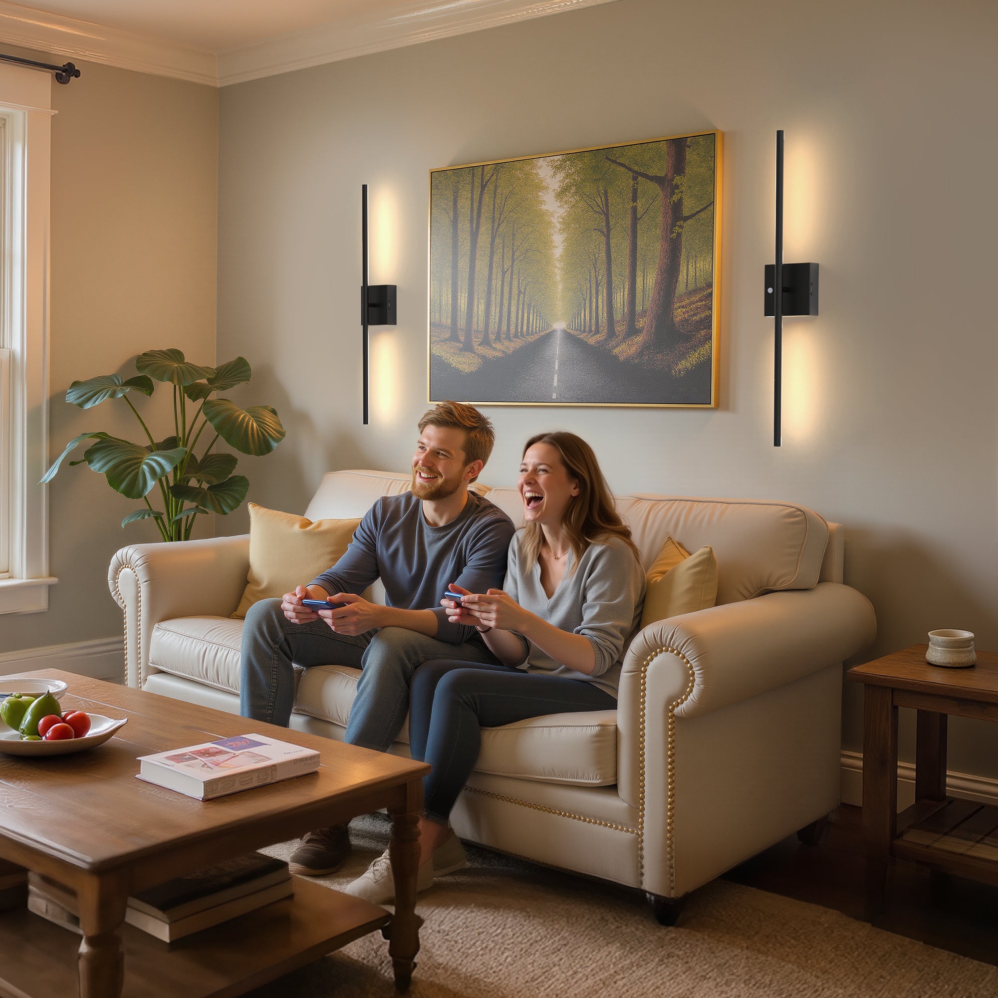 Wall Sconces Modern Line Shape, Battery Operated Wireless