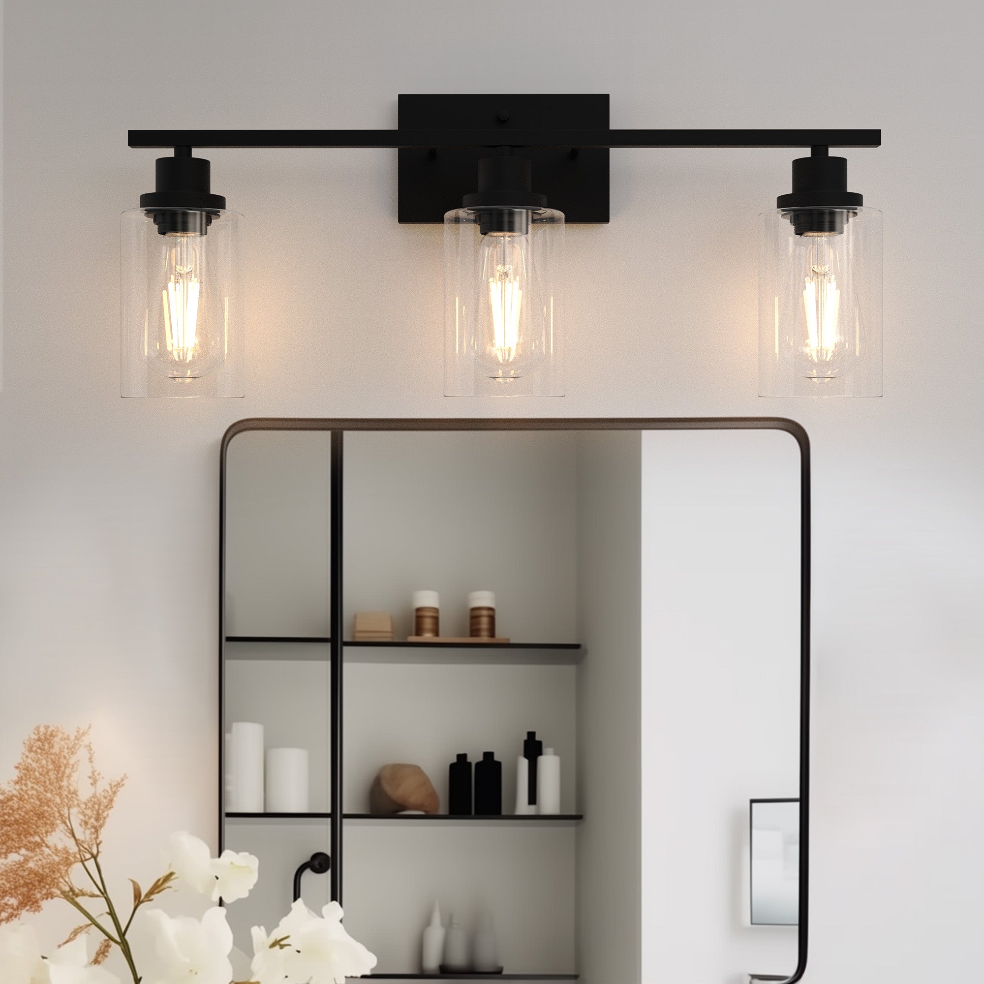 3-Light Bath Vanity Light with Accents and Clear Glass