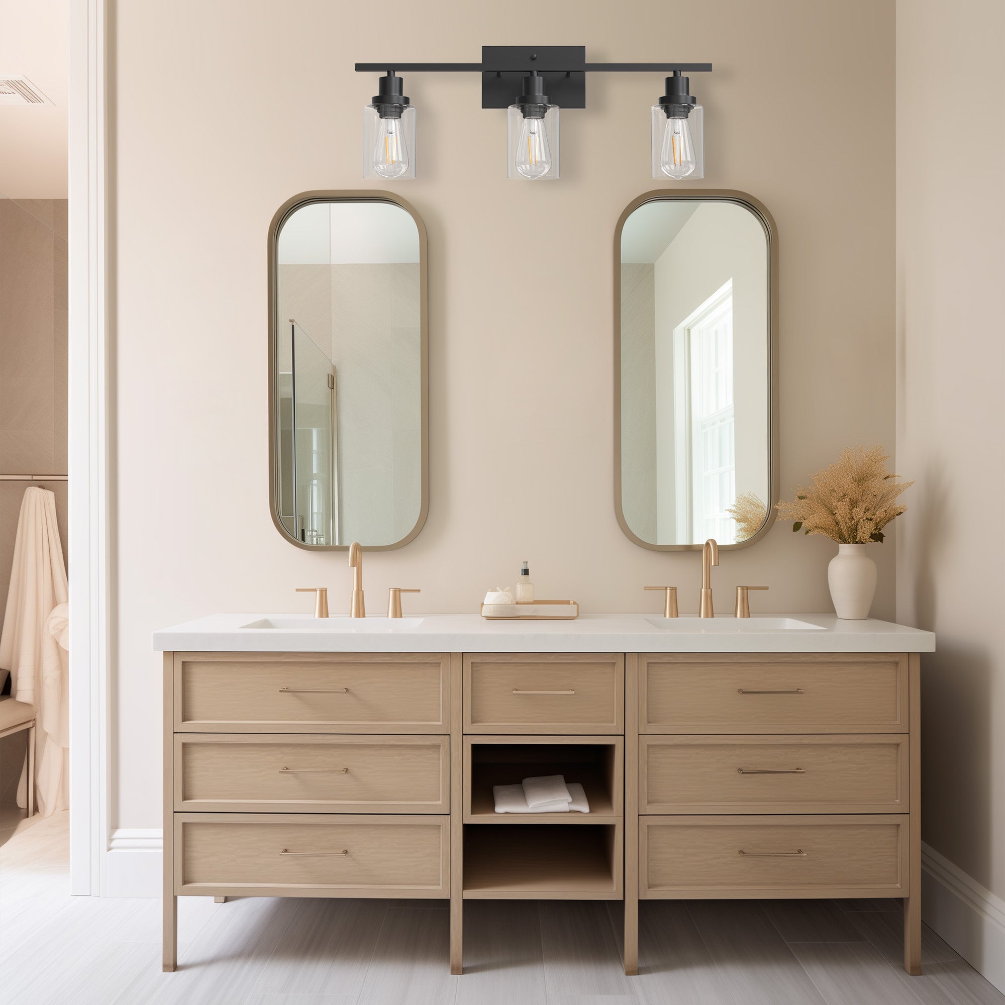 3-Light Bath Vanity Light with Accents and Clear Glass