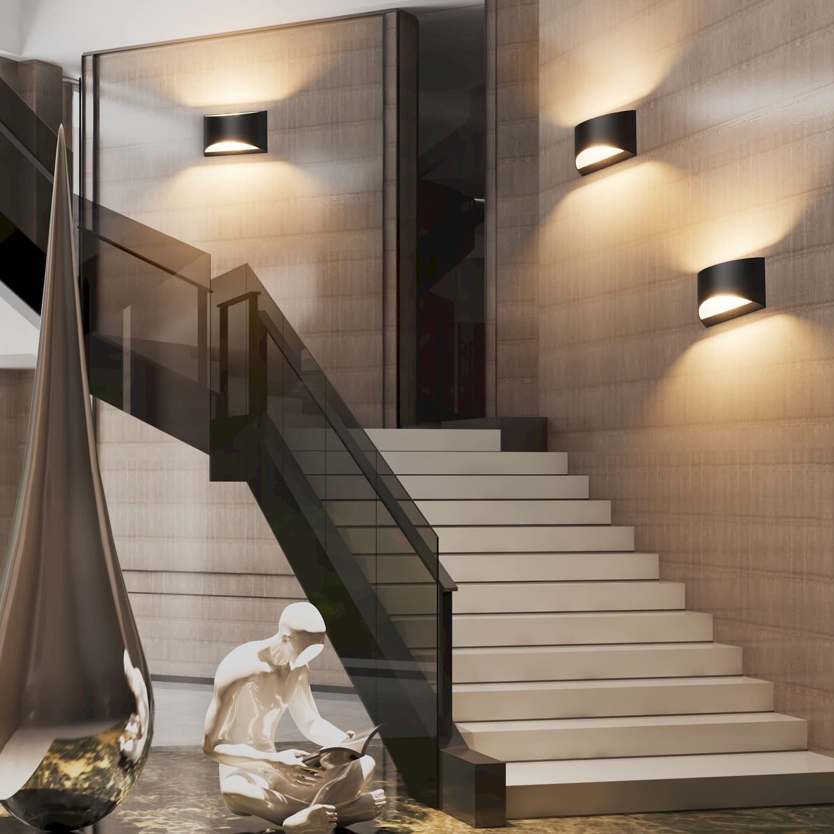 Black Modern Lantern Wall Sconce, Up and Down