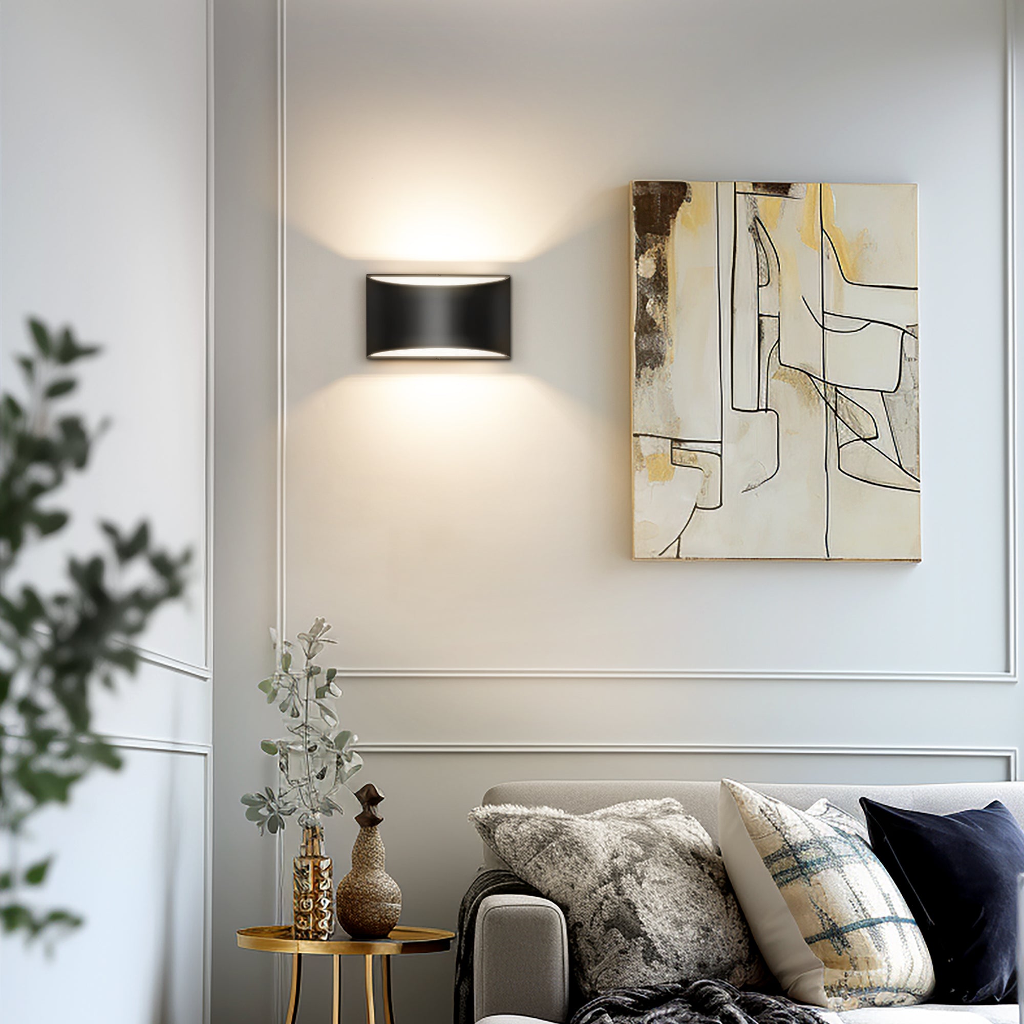 Black Modern Lantern Wall Sconce, Up and Down