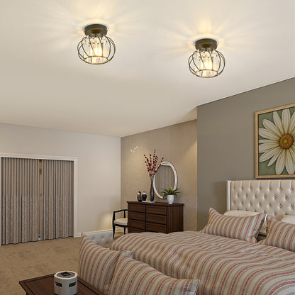 Flush Mount Ceiling Light, Black Modern Crystal Semi  Cage Design