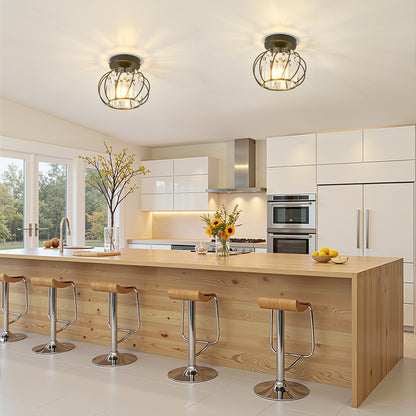 Flush Mount Ceiling Light, Black Modern Crystal Semi  Cage Design