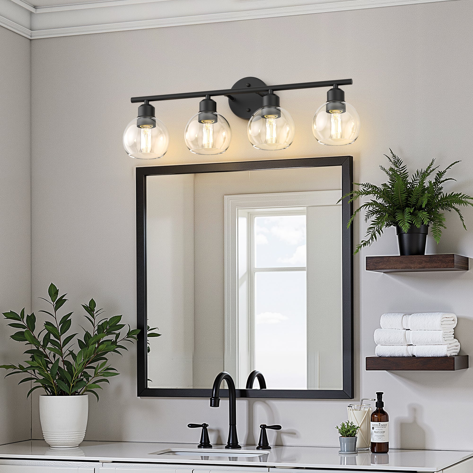 Vanity Light Fixtures with Clear Globe Glass Shades