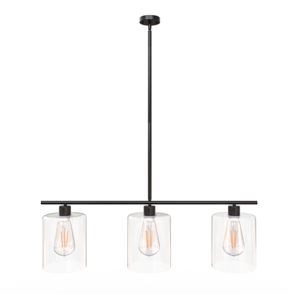 Pendant Light Black Industrial Linear with Clear Glass Shades