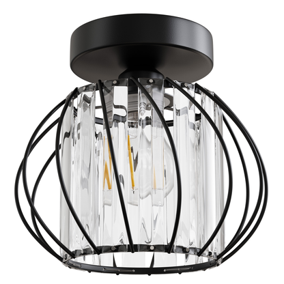 Flush Mount Ceiling Light, Black Modern Crystal Semi  Cage Design