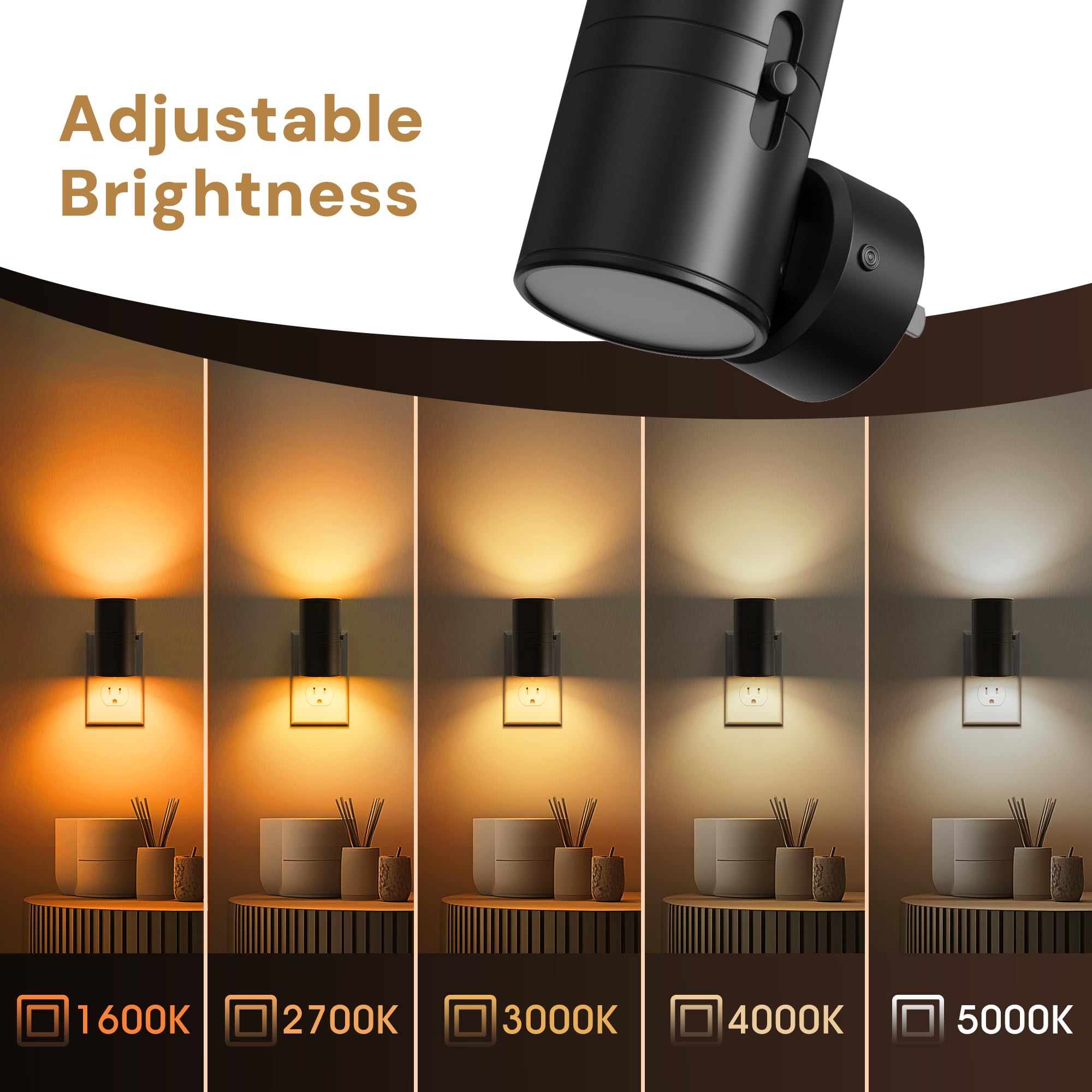 L LOHAS LED 5CCT Adjustable 330° Rotating Night Light – Plug-in Wall
