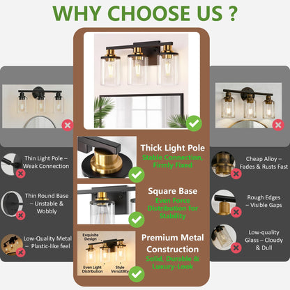 Vanity Light Over Mirror with Clear Glass Shade