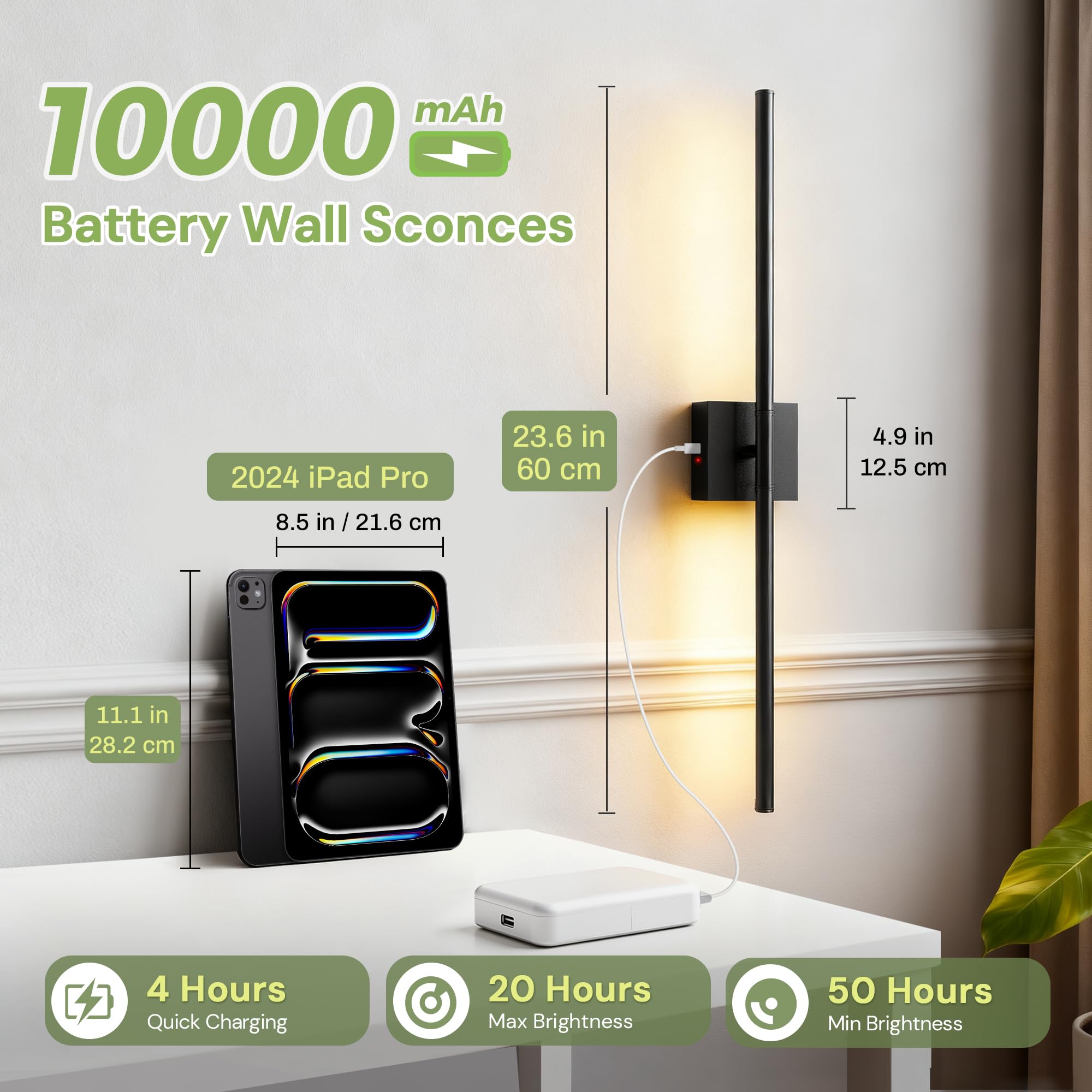 Wall Sconces Modern Line Shape, Battery Operated Wireless