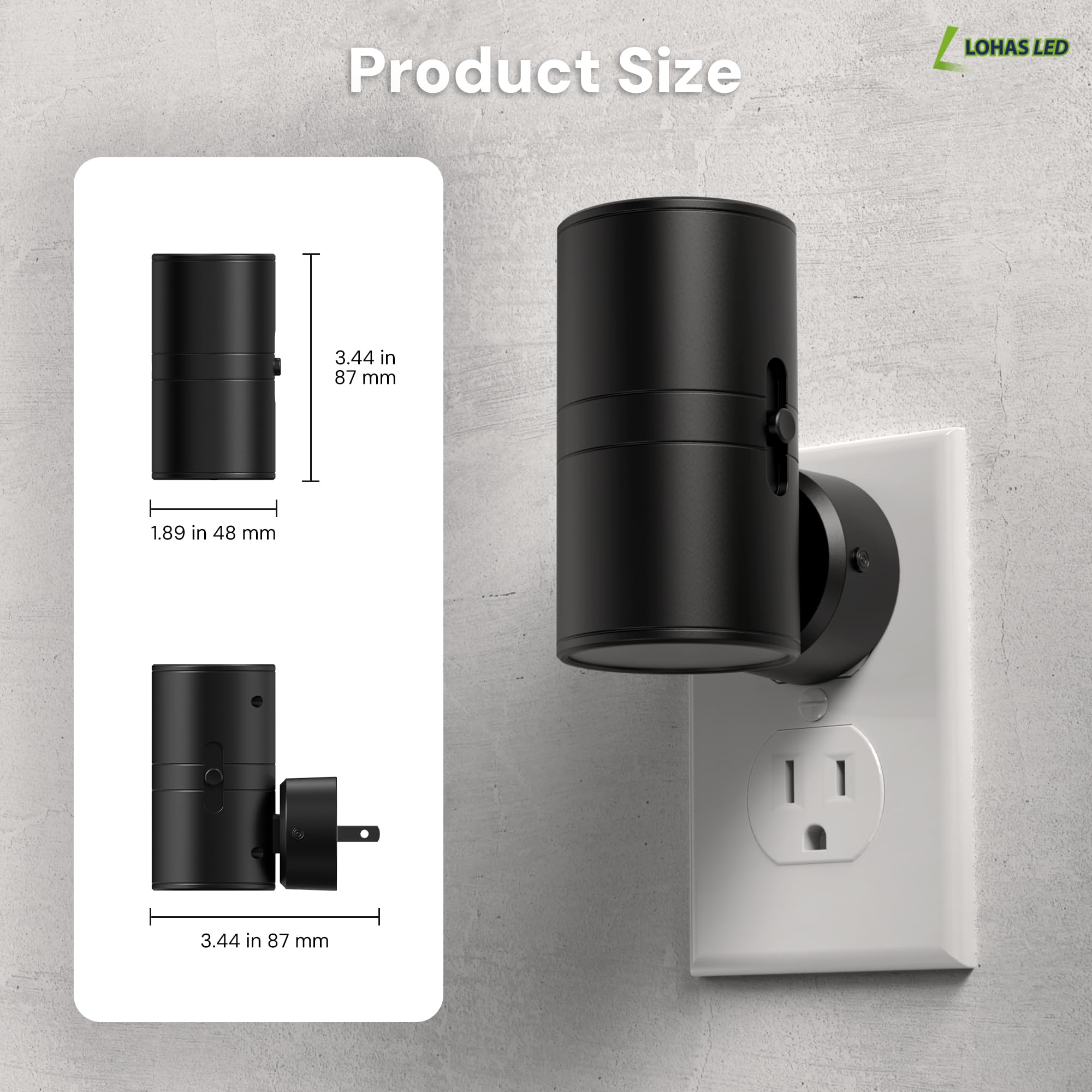 L LOHAS LED 5CCT Adjustable 330° Rotating Night Light – Plug-in Wall