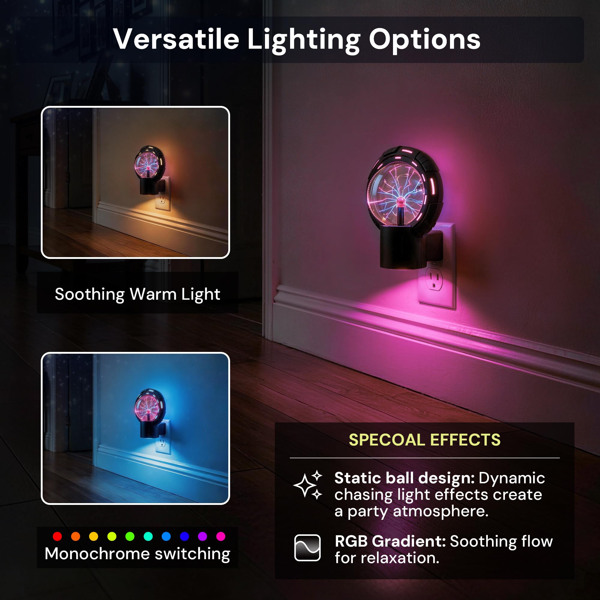 L LOHAS LED RGB Globe Plasma Plug-in Night Light